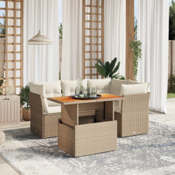5 Pcs conjunto de sofás p/ jardim com almofadões vime PE bege