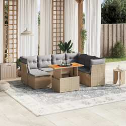 8 Pcs conjunto de sofás p/ jardim com almofadões vime PE bege