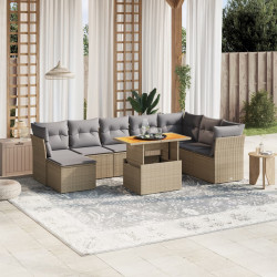 9 Pcs conjunto de sofás p/ jardim com almofadões vime PE bege