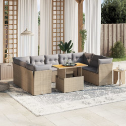 10 Pcs conjunto de sofás p/ jardim com almofadões vime PE bege
