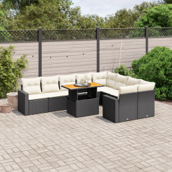 10 Pcs conjunto sofás de jardim c/ almofadões vime PE preto