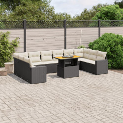 11 Pcs conjunto sofás de jardim c/ almofadões vime PE preto