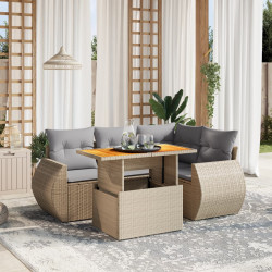 5 Pcs conjunto de sofás p/ jardim com almofadões vime PE bege