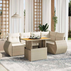6 Pcs conjunto de sofás p/ jardim com almofadões vime PE bege