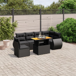 7 Pcs conjunto de sofás p/ jardim c/ almofadões vime PE preto