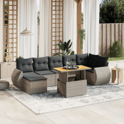 8 Pcs conjunto sofás de jardim c/ almofadões vime PE cinzento