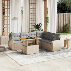 8 Pcs conjunto de sofás p/ jardim com almofadões vime PE bege