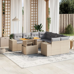 9 Pcs conjunto de sofás p/ jardim com almofadões vime PE bege
