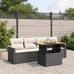 5 Pcs conjunto sofás de jardim com almofadões vime PE preto