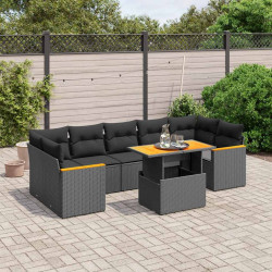 8 Pcs conjunto sofás de jardim com almofadões vime PE preto