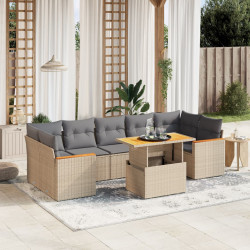 8 Pcs conjunto de sofás p/ jardim com almofadões vime PE bege