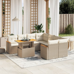 9 Pcs conjunto de sofás p/ jardim com almofadões vime PE bege