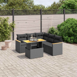 6 Pcs conjunto sofás de jardim c/ almofadões vime PE preto