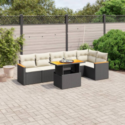 7 Pcs conjunto de sofás p/ jardim c/ almofadões vime PE preto