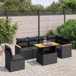 7 Pcs conjunto de sofás p/ jardim c/ almofadões vime PE preto