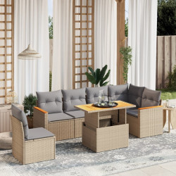 7 Pcs conjunto de sofás p/ jardim com almofadões vime PE bege