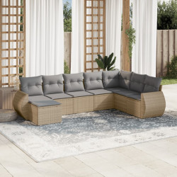 8 Pcs conjunto de sofás p/ jardim com almofadões vime PE bege