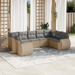 9 Pcs conjunto de sofás p/ jardim com almofadões vime PE bege