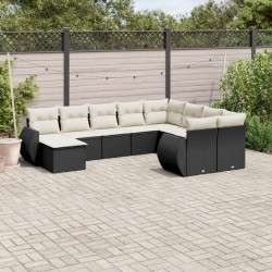 10 Pcs conjunto sofás de jardim c/ almofadões vime PE preto