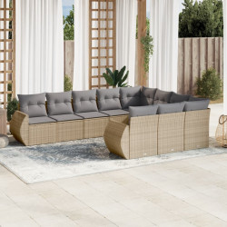 10 Pcs conjunto de sofás p/ jardim com almofadões vime PE bege