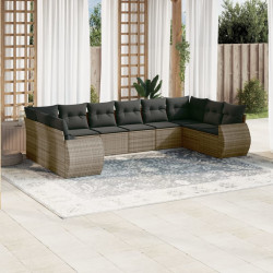 10 Pcs conjunto sofás de jardim c/ almofadões vime PE cinzento