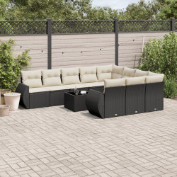 11 Pcs conjunto sofás de jardim c/ almofadões vime PE preto