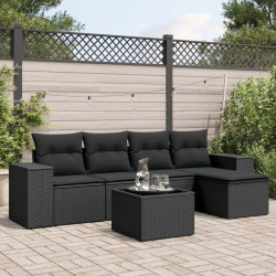 6 Pcs conjunto sofás de jardim c/ almofadões vime PE preto
