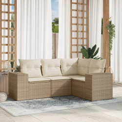 4 Pcs conjunto de sofás para jardim c/ almofadões vime PE bege