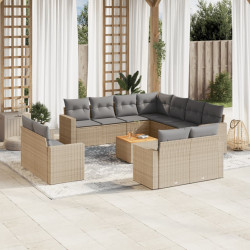 12 Pcs conjunto de sofás p/ jardim com almofadões vime PE bege