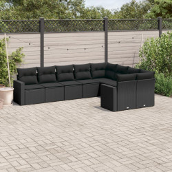 9 Pcs conjunto de sofás p/ jardim c/ almofadões vime PE preto