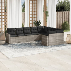 9 Pcs conj. sofás jardim com almofadões vime PE cinzento-claro
