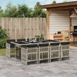 9 Pcs conjunto de jantar p/ jardim c/ almofadões cinzento claro