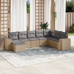 8 Pcs conjunto de sofás p/ jardim com almofadões vime PE bege