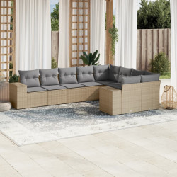 9 Pcs conjunto de sofás p/ jardim com almofadões vime PE bege