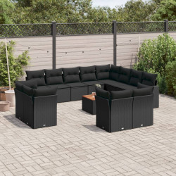 13 Pcs conjunto de sofás de jardim com almofadões vime PE preto