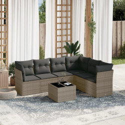 7 Pcs conjunto sofás p/ jardim c/ almofadões vime PE cinzento