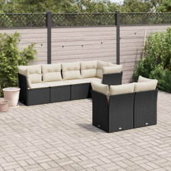 7 Pcs conjunto de sofás p/ jardim c/ almofadões vime PE preto