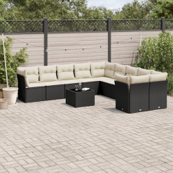 11 Pcs conjunto sofás de jardim c/ almofadões vime PE preto