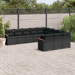 11 Pcs conjunto sofás de jardim c/ almofadões vime PE preto
