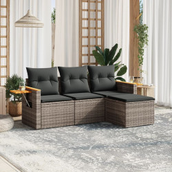4 Pcs conjunto sofás de jardim c/ almofadões vime PE cinzento