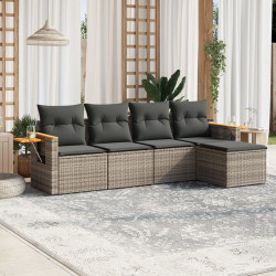5 Pcs conjunto sofás de jardim c/ almofadões vime PE cinzento