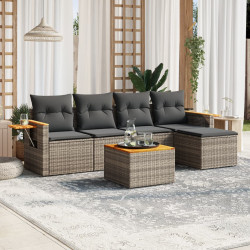 6 Pcs conjunto sofás de jardim com almofadões vime cinzento