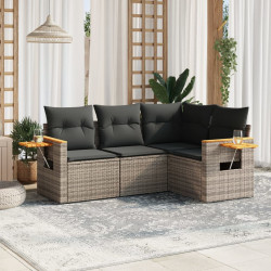 4 Pcs conjunto sofás de jardim c/ almofadões vime PE cinzento
