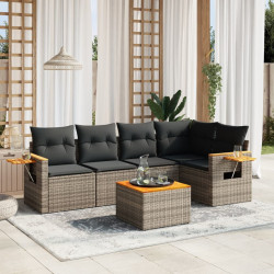 6 Pcs conjunto sofás de jardim com almofadões vime cinzento