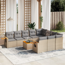 11 Pcs conjunto sofás de jardim c/ almofadões vime PE bege