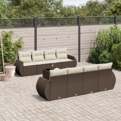 9 Pcs conjunto sofás p/ jardim c/ almofadões vime PE castanho