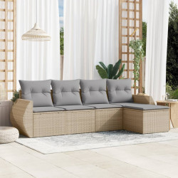 5 Pcs conjunto de sofás p/ jardim com almofadões vime PE bege