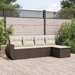 5 Pcs conjunto sofás p/ jardim c/ almofadões vime PE castanho