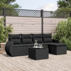 6 Pcs conjunto sofás de jardim c/ almofadões vime PE preto