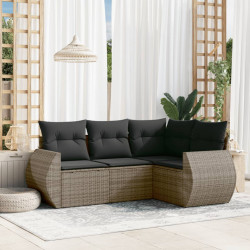 4 Pcs conjunto sofás de jardim c/ almofadões vime PE cinzento